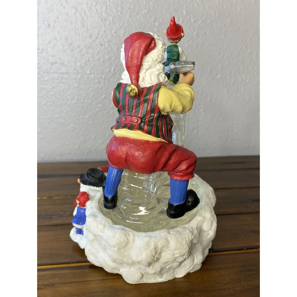 Vintage Santa Claus Elves Musical Lighted MERRY CHRISTMAS Ice Carving 7.5” Gift